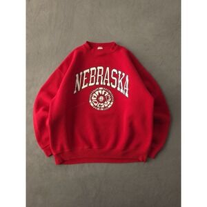 Vintage 80s University Of Nebraska Cornhuskers Red Crewneck Sweatshirt L